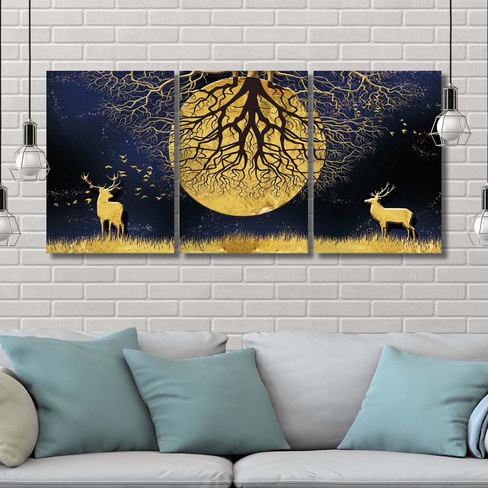 تابلو شاسی 3 تکه طرح ماه و گوزن کد 21137