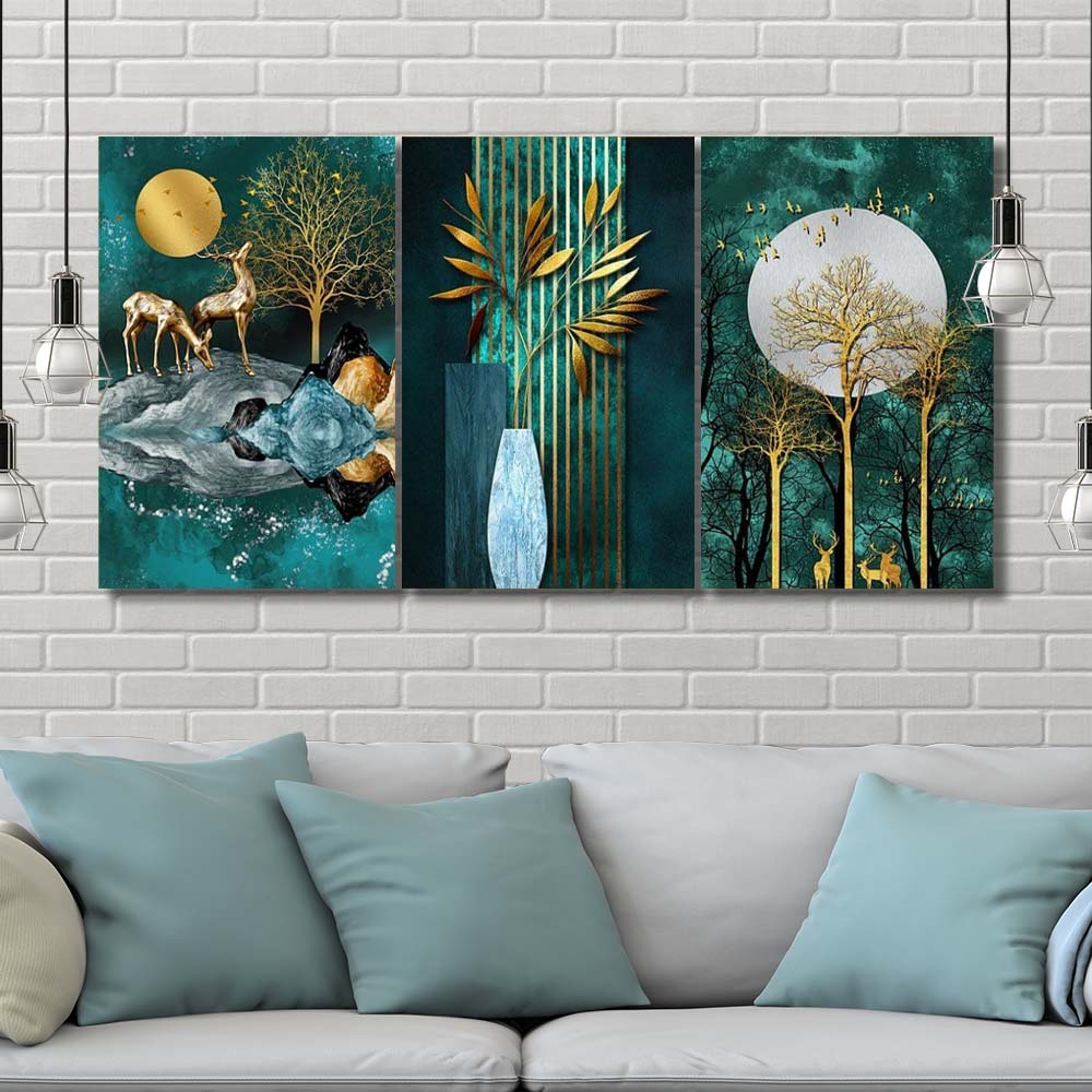 تابلو شاسی 3 تکه طرح ماه و آهو کد 51751