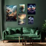 تابلو شاسی 5 تکه طرح گرافیکی طبیعت و ماهی کد 65302