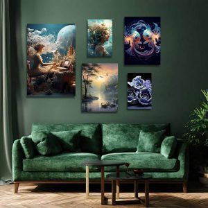 تابلو شاسی 5 تکه طرح گرافیکی طبیعت و ماهی کد 65302