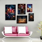 تابلو شاسی 5 تکه طرح گل و پروانه طلایی کد 83563