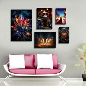 تابلو شاسی 5 تکه طرح گل و پروانه طلایی کد 83563