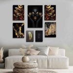 تابلو شاسی 7 تکه طرح مدرن ورق طلا طبیعت و چهره کد 10851