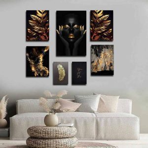 تابلو شاسی 7 تکه طرح مدرن ورق طلا طبیعت و چهره کد 10851