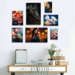 تابلو شاسی 7 تکه طرح گل رنگی و اسب و ماهی کد 30926