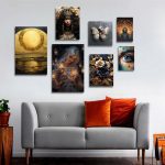 تابلو شاسی 7 تکه طرح دکوراتیو چهره و گل طلایی کد 55082