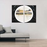 تابلو شاسی 2 تکه طرح مدرن نیم دایره ورق طلا کوه کد 89131