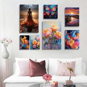 تابلو شاسی 6 تکه طرح گل رنگی و پروانه کد 70217