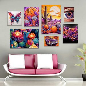 تابلو شاسی 7 تکه طرح چشم و گل رنگی و کاکتوس کد 26361