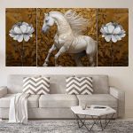 تابلو شاسی 3 تکه طرح مدرن گل و اسب کد 82357