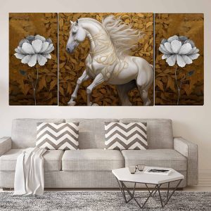 تابلو شاسی 3 تکه طرح مدرن گل و اسب کد 82357