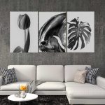 تابلو شاسی 3 تکه طرح مدرن گل لاله و برگ انجیری کد 35203