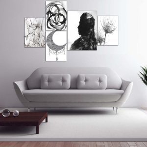 تابلو شاسی 5 تکه طرح قاصدک و ماه کد 59823