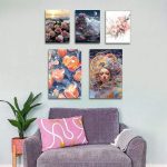 تابلو شاسی 5 تکه طرح دخترانه و نقاشی شکوفه گل کد 89840