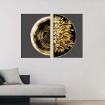 تابلو شاسی 2 تکه طرح مدرن نیم دایره برگ طلایی کد 93227