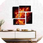 تابلو شاسی 5 تکه طرح نئونی آتش و گل کد 84341