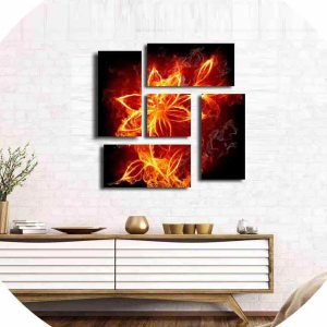 تابلو شاسی 5 تکه طرح نئونی آتش و گل کد 84341