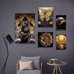 تابلو شاسی 5 تکه طرح گرافیکی گوی و گل طلایی کد 61856