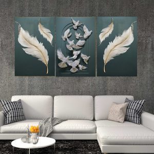 تابلو شاسی 3 تکه طرح مدرن دکوراتیو پر پرنده کد 42325