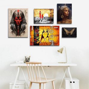 تابلو شاسی 5 تکه طرح مدرن فرهنگ آفریقایی و پروانه طلایی کد 83579