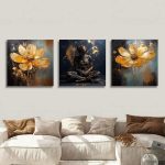 تابلو شاسی 3 تکه طرح گل طلایی کد 80644