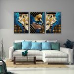 تابلو شاسی 3 تکه طرح مدرن گرامافون و نقاب کد 24371