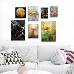 تابلو شاسی 7 تکه طرح دکوراتیو گل و پروانه طلایی کد 30969