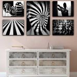 تابلو شاسی 5 تکه طرح دکوراتیو راه راه سیاه و سفید کد 94012