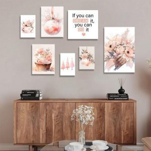 تابلو شاسی 7 تکه طرح گل صورتی کد 91959