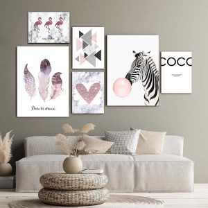 تابلو شاسی 6 تکه طرح فلامینگو و پر و گورخر کد 59009