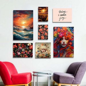 تابلو شاسی 7 تکه طرح گل رنگی و غروب کد 88504