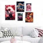 تابلو شاسی 5 تکه طرح چهره و گل رنگی کد 12552