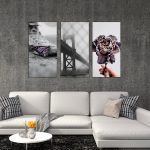 تابلو شاسی 3 تکه طرح دکوراتیو گل و پروانه کد 41385