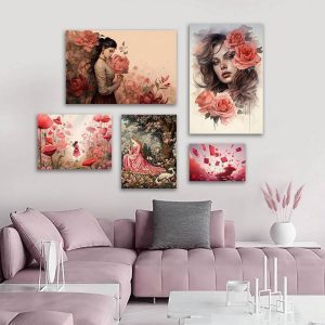 تابلو شاسی 5 تکه طرح گل رنگی صورتی کد 21226