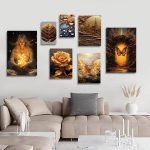 تابلو شاسی 7 تکه طرح گل و پروانه و برگ طلایی کد 79822