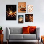 تابلو شاسی 5 تکه طرح چهره و گل نور کد 89507