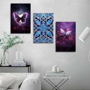 تابلو شاسی 3 تکه طرح گل و پروانه دربند کد 36365