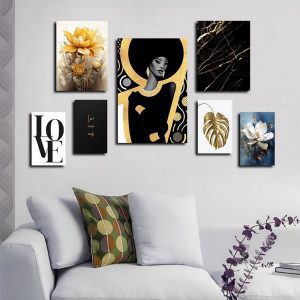 تابلو شاسی 7 تکه طرح ترکیبی برگ انجیری و LOVE کد 67422