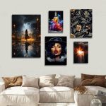 تابلو شاسی 5 تکه طرح آسمان و چهره و گل کد 69177