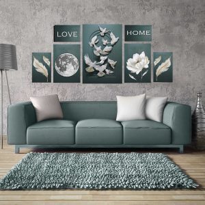 تابلو شاسی 7 تکه طرح مدرن کبوتر و گل و ماه کد 87110