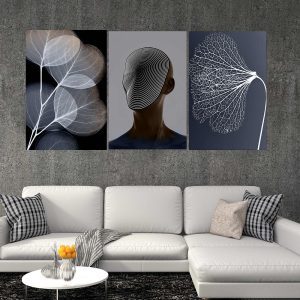 تابلو شاسی 3 تکه طرح مدرن برگ و چهره کد 84847