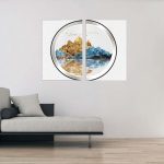 تابلو شاسی 2 تکه طرح مدرن نیم دایره منظره دریا و کوه کد 71953