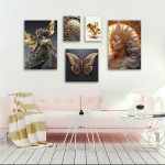 تابلو شاسی 5 تکه طرح چهره و گل و پروانه طلایی کد 34957