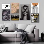 تابلو شاسی 7 تکه طرح مدرن چهره و پروانه کد 34050