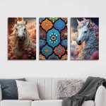 تابلو شاسی 3 تکه طرح گرافیکی اسب سفید کد 16630