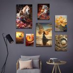 تابلو شاسی 7 تکه طرح گرافیکی فرشته گل و پروانه کد 31798