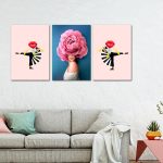 تابلو شاسی 3 تکه طرح دخترانه گل پیونی صورتی کد 73653
