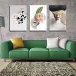 تابلو شاسی 3 تکه طرح مدرن چهره و گل کد 47388