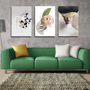 تابلو شاسی 3 تکه طرح مدرن چهره و گل کد 47388