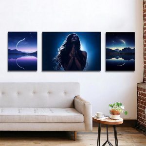 تابلو شاسی 3 تکه طرح آسمان شب و چهره کد 95181